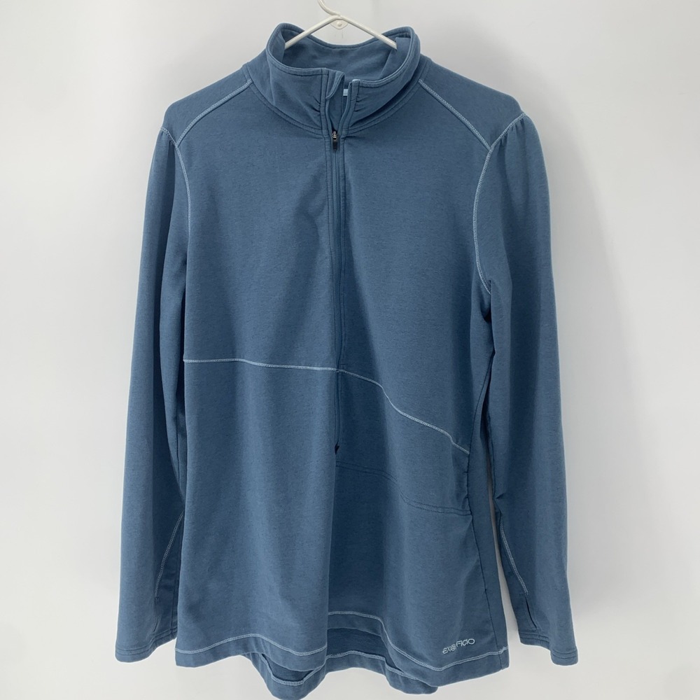 Exofficio Women's Blue 1/2 Zip Pullover Performance Thumb Holes XL No Hood - Picture 2 of 8
